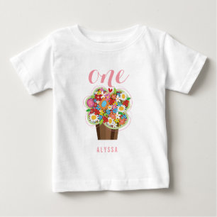 Camiseta Para Bebê Bolo de Aniversário de 1 Ano da Menina do Cupcake