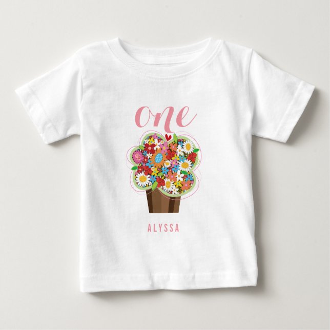 Camiseta Para Bebê Bolo de Aniversário de 1 Ano da Menina do Cupcake  (Frente)
