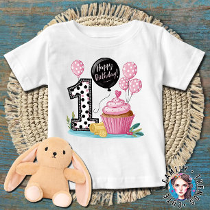 Camiseta Para Bebê Bolo de aniversário de 1 ano fofo
