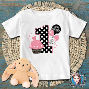 Camiseta Para Bebê Bolo de Aniversário de 1 Ano Rosa