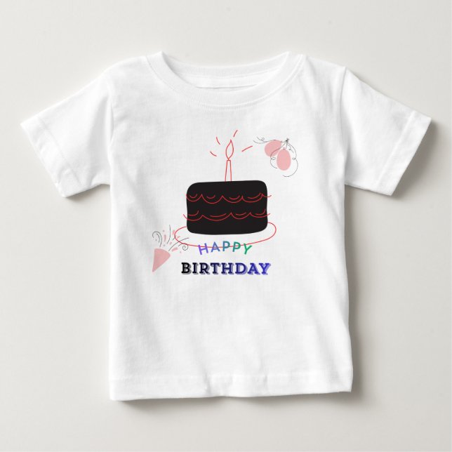 Camiseta Para Bebê Bolo de Aniversário Estampado Bebê (Frente)