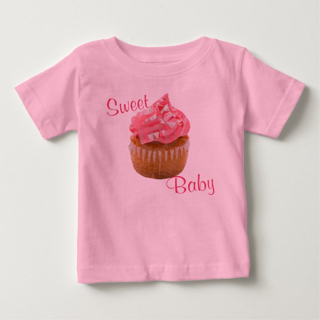 Camiseta Para Bebê Bolo De Aniversário Geométrico Rosa Doce Bebê (Frente)