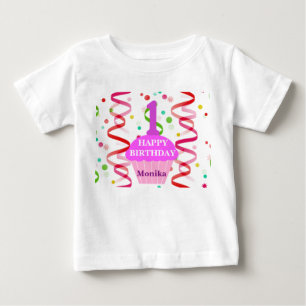 Camiseta Para Bebê Bolo de Aniversário Personalizado com Idade e Nome