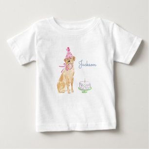 Camiseta Para Bebê Bolo do primeiro aniversario do Ouro do Cachorro C