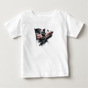 Camiseta Para Bebê Bombeiro americano. Bandeira dos Estados Unidos.