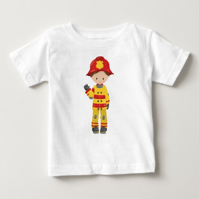 Camiseta Para Bebê  Bombeiro, Bombeiro, Combate a Incêndios, Cabelo C (Frente)
