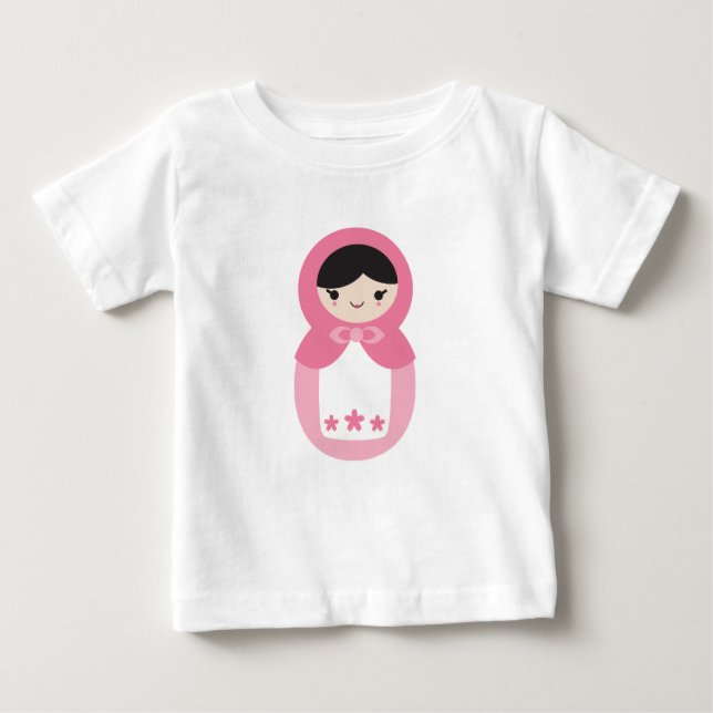 Camiseta Para Bebê Boneca Rosa Matryoshka (Frente)
