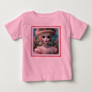 Camiseta Para Bebê Boneca Vintage Azul,