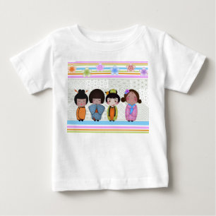Camiseta Para Bebê bonecas kokeshi