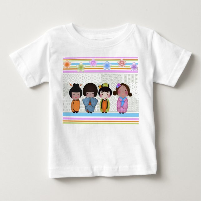 Camiseta Para Bebê bonecas kokeshi (Frente)