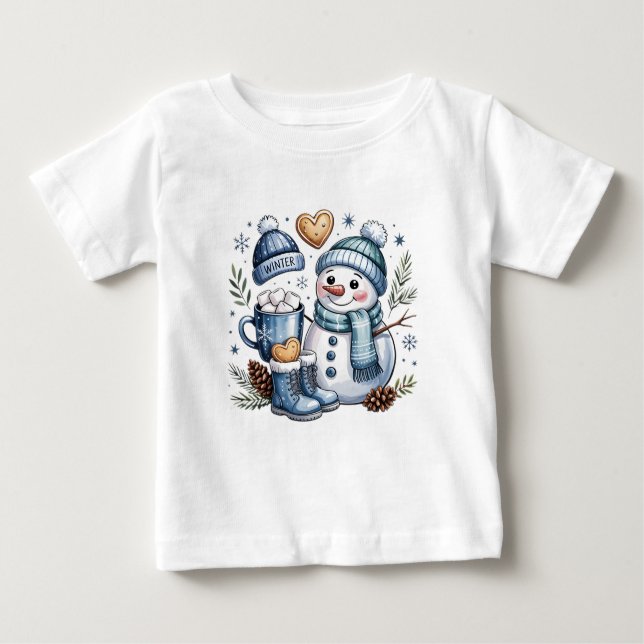 Camiseta Para Bebê Boneco de Neve Aconchegante de Inverno  (Frente)