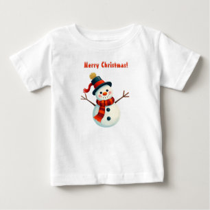 Camiseta Para Bebê Boneco de Neve Alegre em Paisagem Invernal