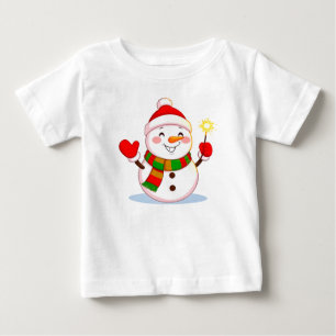 Camiseta Para Bebê Boneco de Neve Alegre Segurando Faísca