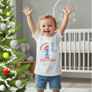 Camiseta Para Bebê Boneco de neve azul