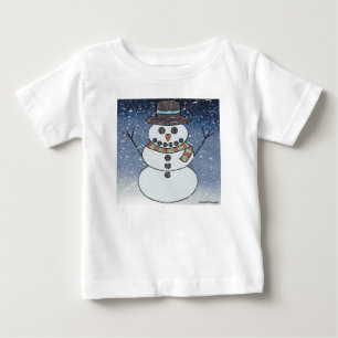 Camiseta Para Bebê Boneco de Neve c/ Fundo (branco) - Baby T-Shirt