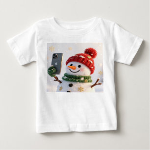 Camiseta Para Bebê Boneco de Neve Fofo com Design de Natal de Telefon