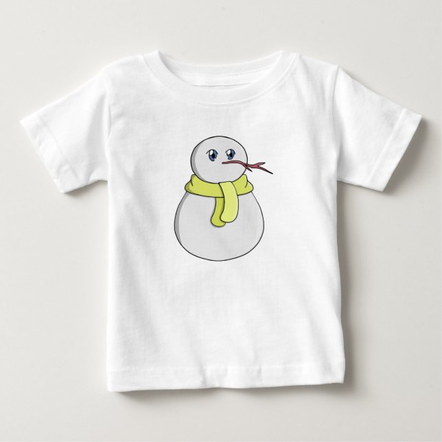 Camiseta Para Bebê Boneco de neve vestindo um cachecol amarelo (Frente)