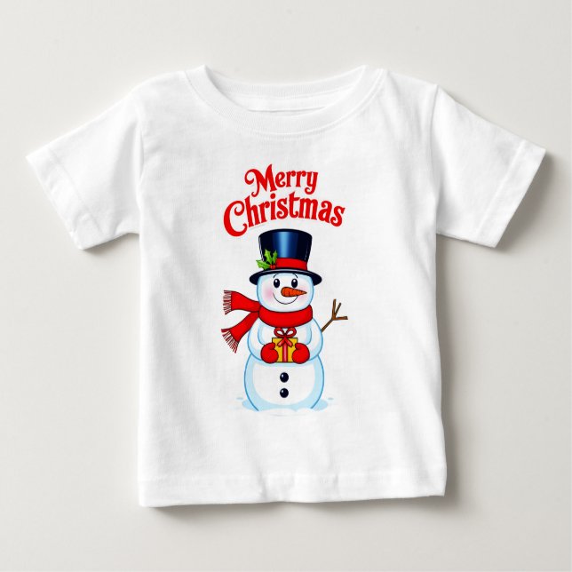 Camiseta Para Bebê Bonhomme de neige chapeau haut-de-forme noël (Frente)