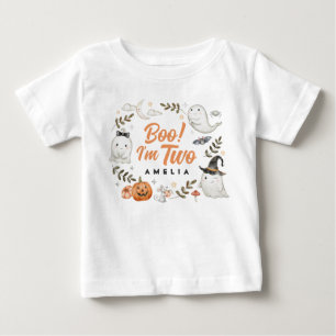 Camiseta Para Bebê Bonita Boo de Aniversário do Halloween! Sou Dois B