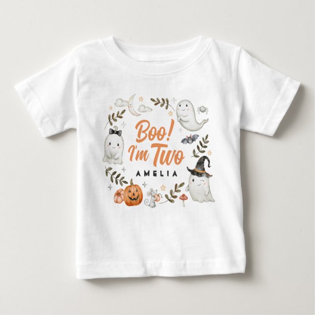 Camiseta Para Bebê Bonita Boo de Aniversário do Halloween! Sou Dois B (Frente)