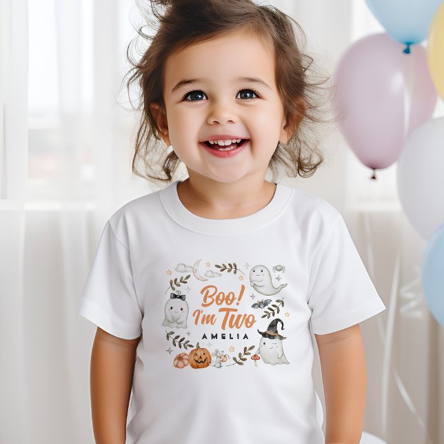 Camiseta Para Bebê Bonita Boo de Aniversário do Halloween! Sou Dois B (Criador carregado)
