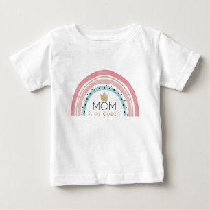 Camiseta Para Bebê Bonita Design Watercolor Rainbow Mãe é Minha Rainh
