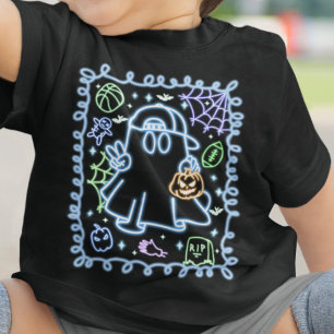 Camiseta Para Bebê Bonita Faux Neon Brilhante Halloween Spooky Ghost