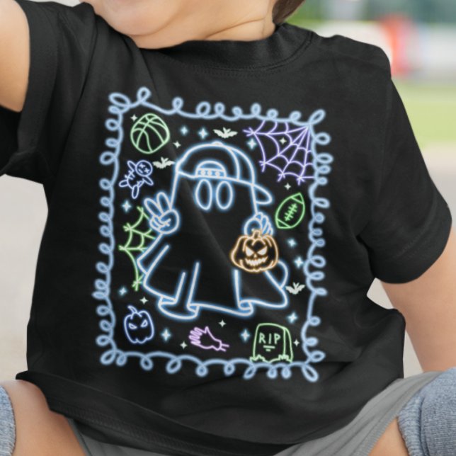 Camiseta Para Bebê Bonita Faux Neon Brilhante Halloween Spooky Ghost  (Criador carregado)