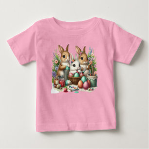 Camiseta Para Bebê Bonita, festa de pintura de coelho da Páscoa/Prima