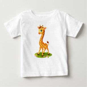 Camiseta Para Bebê Bonita Girafa de Bebê em Cartoon de Grass