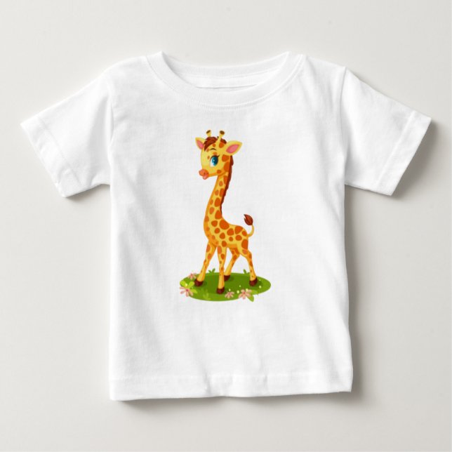 Camiseta Para Bebê Bonita Girafa de Bebê em Cartoon de Grass (Frente)