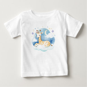 Camiseta Para Bebê Bonita girafa de papoila na lua -