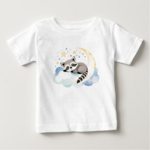 Camiseta Para Bebê Bonita guaxinim na lua -