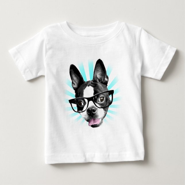 Camiseta Para Bebê Bonita! Hipster Boston Terrier (Frente)