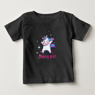 Camiseta Para Bebê Bonita Kawaii Colorida Rainbow Unicorn Happy Girl