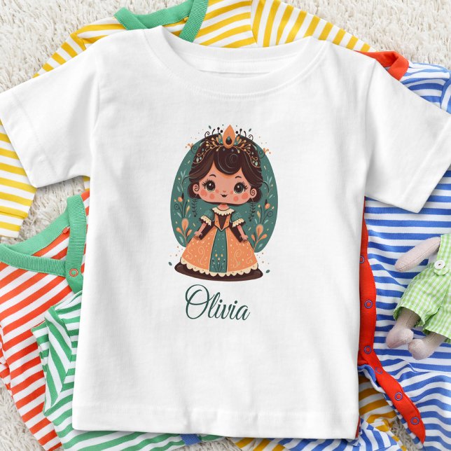 Camiseta Para Bebê Bonita Princesa Floral Personalizada (Criador carregado)