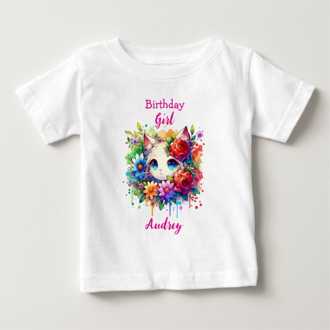 Camiseta Para Bebê Bonita Rapariga de Aniversário do Arco-Íris Person (Frente)