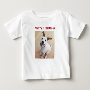 Camiseta Para Bebê Bonita Rena Sorridente Cachorro Cachorro Feliz Nat