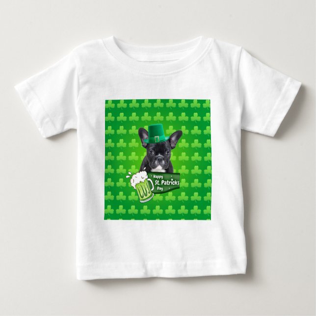 Camiseta Para Bebê Bonita Rua De Chapéu De Cachorro Francês. Dia De P (Frente)