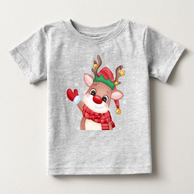 Camiseta Para Bebê Bonita Rudolph A Rena Vermelha Nose Natal (Frente)