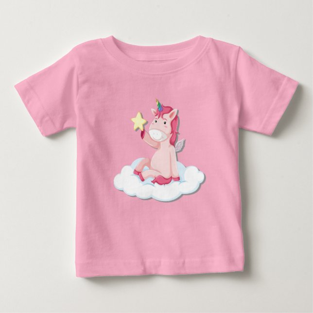 Camiseta Para Bebê Bonitinha Rosa Unicórnio (Frente)