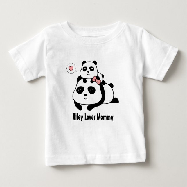 Camiseta Para Bebê Bonitinho Panda Bonito ama Mamães, mãe e bebê (Frente)