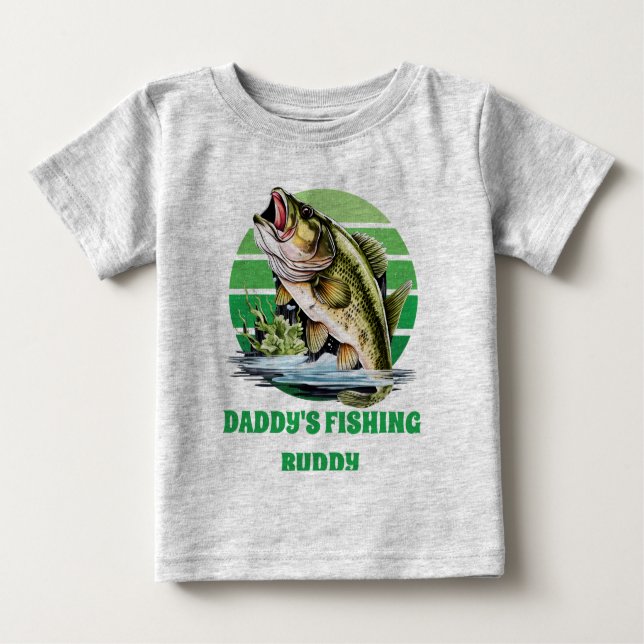 Camiseta Para Bebê bonito Amigo de pesca do papai adicione texto meni (Frente)