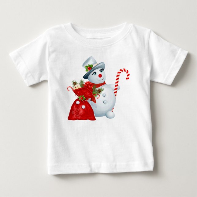 Camiseta Para Bebê Bonito boneco de neve de Natal (Frente)
