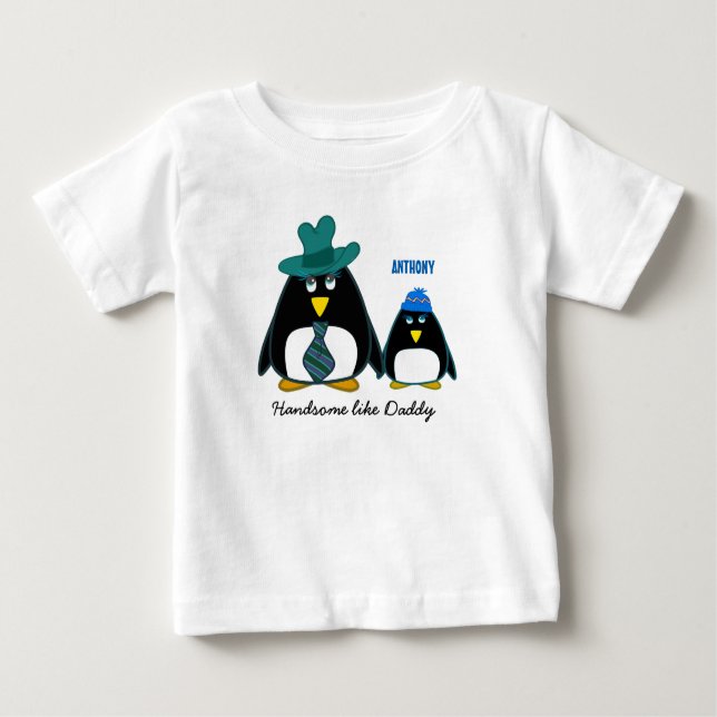 Camiseta Para Bebê Bonito como Pai. Pinguim Pequeno Doce (Frente)