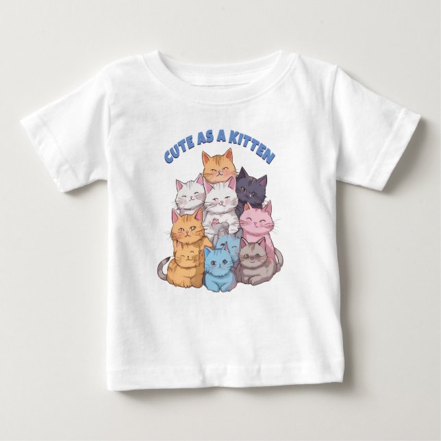 Camiseta Para Bebê Bonito como um gatinho com pilha de Gatinho (Frente)