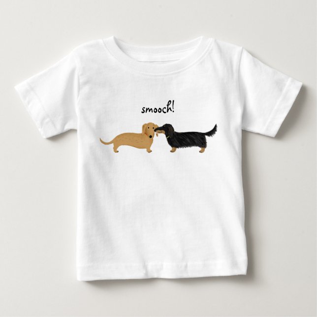 Camiseta Para Bebê Bonito Dachshances Smooch | Wiener Dogs Love (Frente)