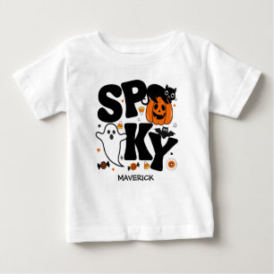 Camiseta Para Bebê Bonito Dia das Bruxas Assustador Preto e Laranja