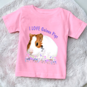Camiseta Para Bebê Bonito eu amo porcos guineis castanho Texto person