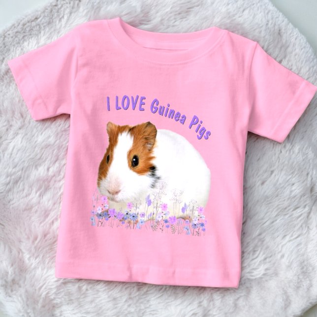 Camiseta Para Bebê Bonito eu amo porcos guineis castanho Texto person (front tee cute guinea pig design with template text)